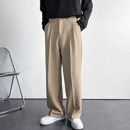 Men's White Straight Pants Fashion Korean Loose Suit Trousers Casual Draped Baggy White Wide Pant Male Streetwear