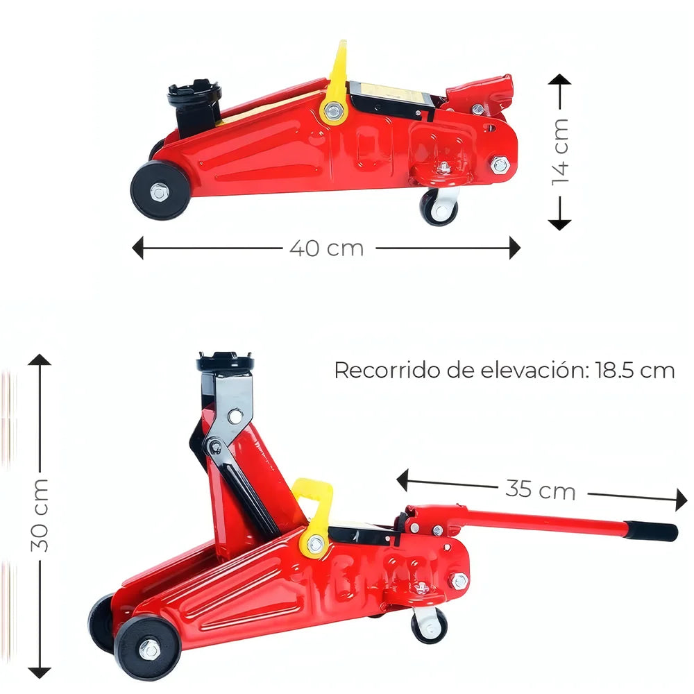 2T Hydraulic Floor Jack Trolley Low Profile Car Adjustable Lifting 135-320mm Equipped With 4 Metal Wheels