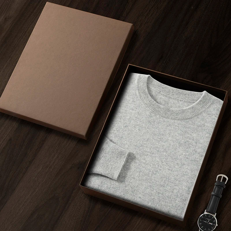100% Cashmere Men's Pullover Business Casual Solid Knitted Sweater Loose Pull Round Neck Collar Tops Basic Versatile Jumper