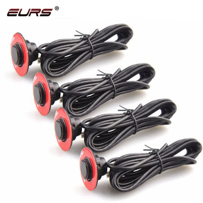 EURS Parktronic 4 sensors Car Backup Radar Parking Sensor Buzzer Detector Assistance Flat Probe System 12V Kit Universal Car Bac