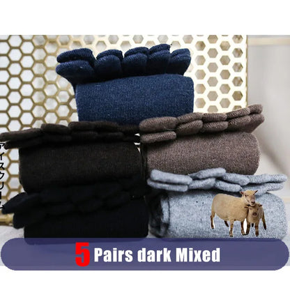 1/5 Pairs Winter Men Five Finger Socks Short Harajuku Wool Solid Business Anti-Bacterial Breathable Warm Socks With Toes Brand