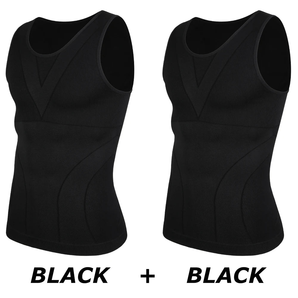 2PCS Men Compression Tank Top Gynecomastia Shapewear Slimming Vest Tummy Control Waist Trainer Seam-free Body Shaper Undershirt