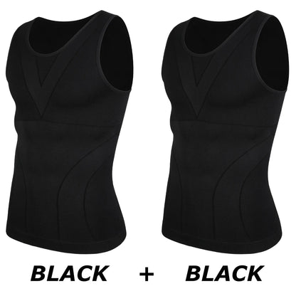 2PCS Men Compression Tank Top Gynecomastia Shapewear Slimming Vest Tummy Control Waist Trainer Seam-free Body Shaper Undershirt
