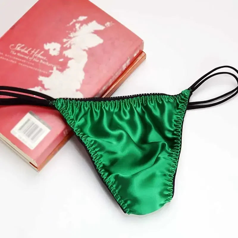 2pcs/lot Real silk low-waist men underwear personality trend men thong silk stretch briefs sexy double T pants