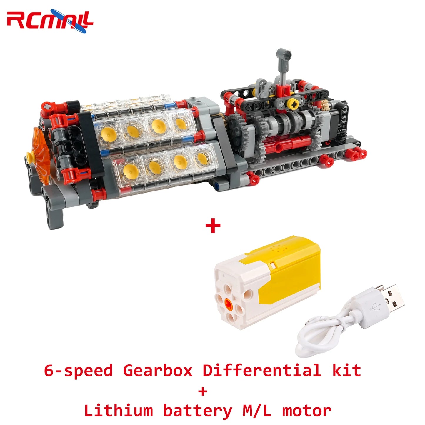 MOC 6-speed Gearbox Differential Gears Technology Building Blocks Parts Transmission V16 Engine Assembly Bricks M/L Motor