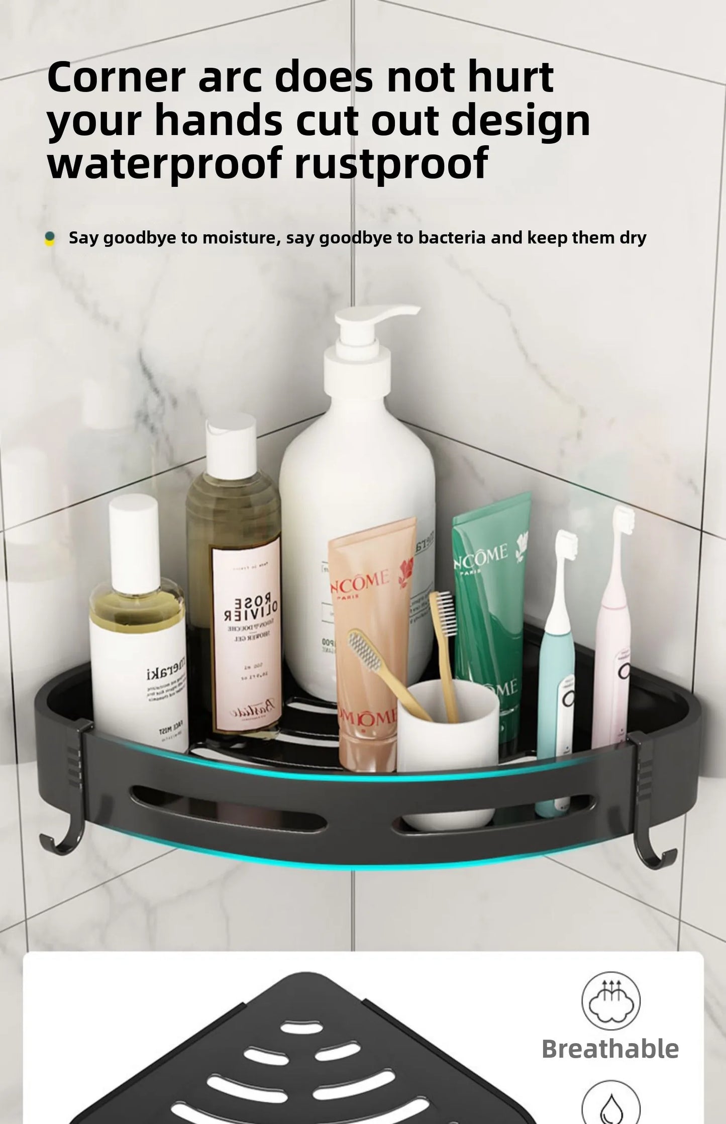 3/2/1 PCS Adhensive Bathroom Shampoo Holder Shower Caddy Shelves Storage No Drill Shelf Corner Towel Holder Shelves For Bathroom