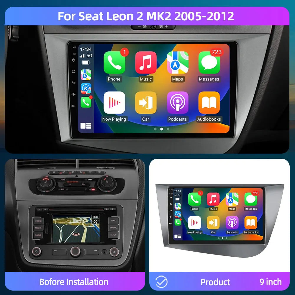 Jundof Car radio For Seat Leon 2 MK2 2005-2012 Carplay Android auto Qualcomm Car stereo Multimedia player 4G Wifi DSP 36EQ RHD