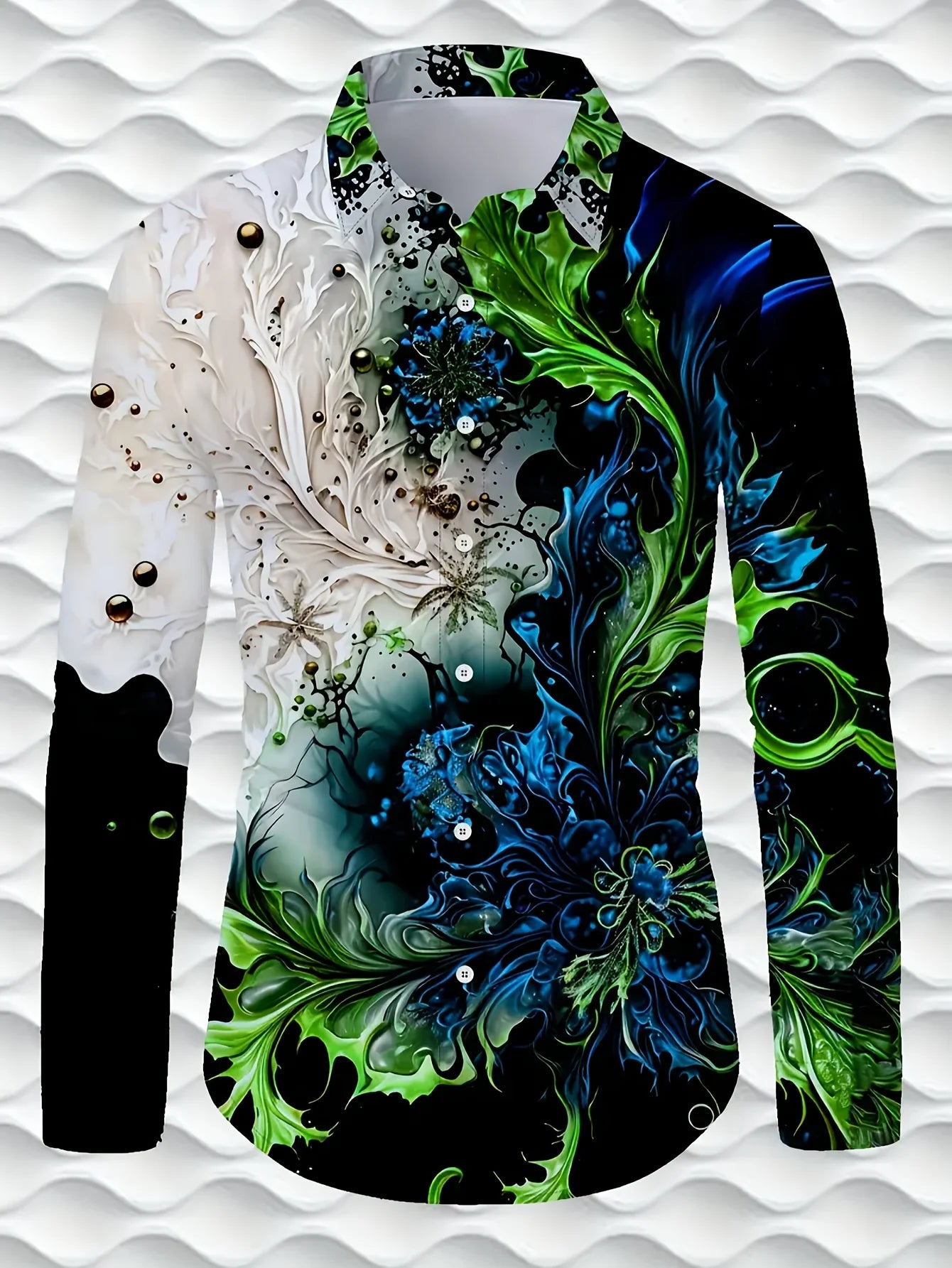 LVLAEA Men's Printed Pattern Shirt, Long Sleeve Lapel Button Up Cotton Shirt for Autumn, Luxury Style Trendy Fashion Tated Shirt