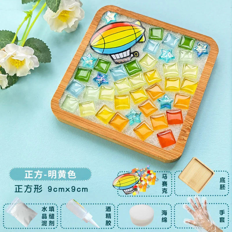 DIY Handmade Coaster Creative Mosaic Crystal Bamboo Material Kits Cup Mat Parent-child Hand Craft Toy Kids Gift
