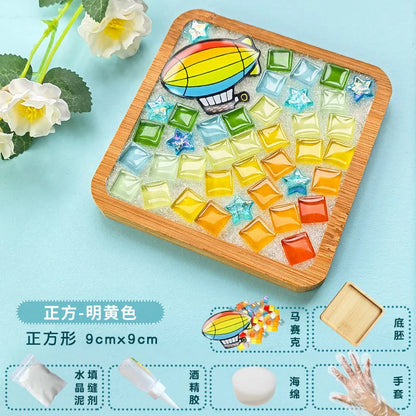 DIY Handmade Coaster Creative Mosaic Crystal Bamboo Material Kits Cup Mat Parent-child Hand Craft Toy Kids Gift