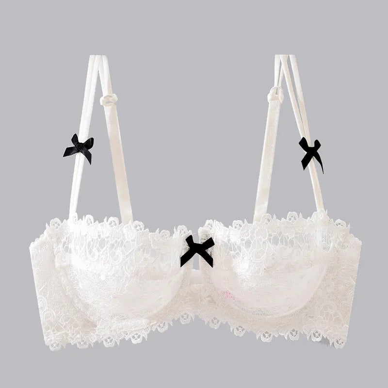 Women New Fashion Sweet Spicy Lace Lingerie Set Ultra Thin Half Cup Push Up Bra Soft Underwire Comfortable Top
