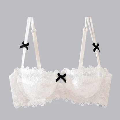 Women New Fashion Sweet Spicy Lace Lingerie Set Ultra Thin Half Cup Push Up Bra Soft Underwire Comfortable Top