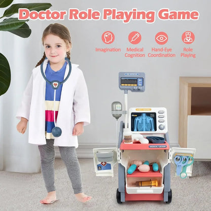 Doctor Toy Set for Kids Pretend Play Medical Trolley Kit with Stethoscope Simulated ECG Machine Doctor Role Play Tools Gift