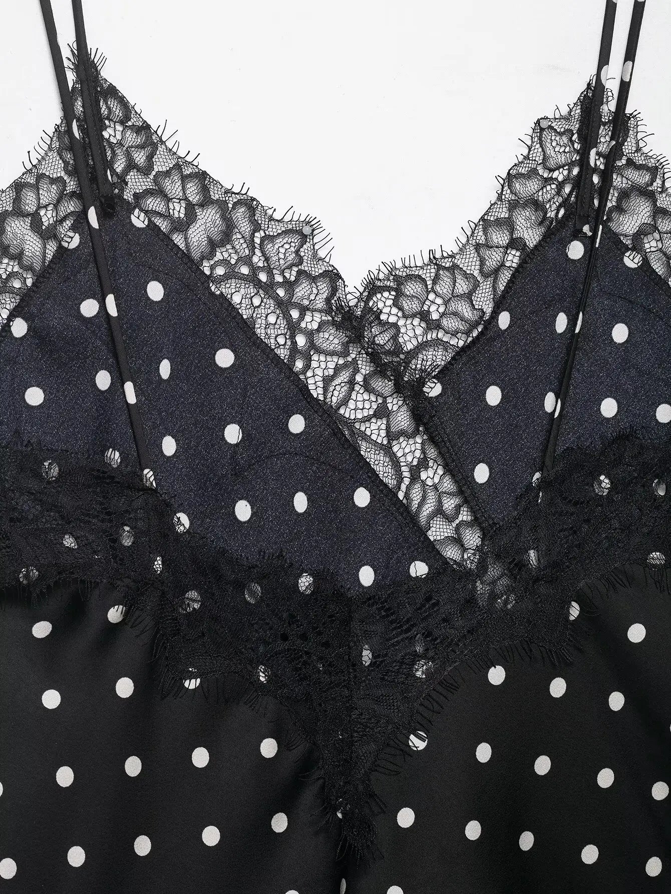 HH Women Elegant Polka Dot Lace Slip Tops Asymmetrical Hem Tanks Camis Summer Lady Sexy Lace Splicing Club Party Tops Camisole