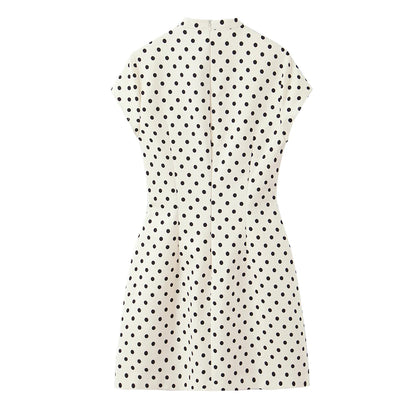 HH Summer Fashion Women's Polka Dot Mini Dress 2026 Short Sleeve Lace Up Collar Party Dress Female Hollow Out Sexy Evening Dress