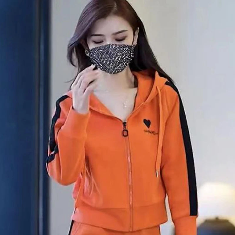 Fashionable Casual Sportswear Set 2026 New Style Slimming Wide Leg Pants Autumn Trendy Two Piece Suit Polyester Fabric