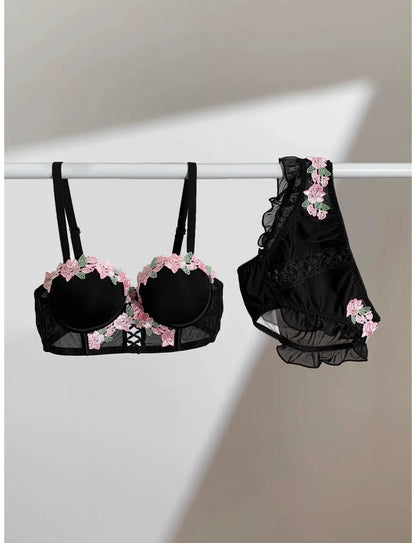 Sweet Innocent Japanese Style Lingerie Set Cute Soft Wireless Bra Gathered Push Up Thin Fabric Summer Lightweight Underwear S-XL