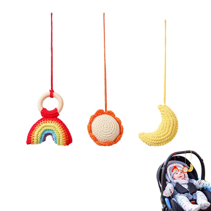 Baby Wooden Gym Pendant Toy Soft Felt Music Rattle Cotton Crochet Mobile Crib Teether Pendant For Infant Activity Gym Toys Gift