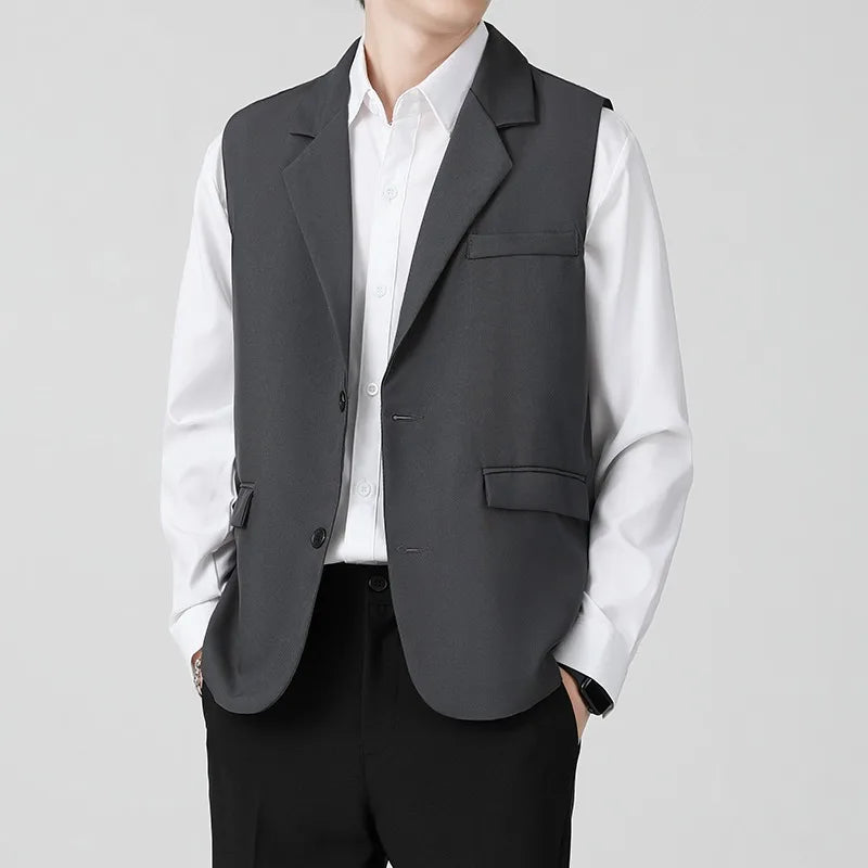 British Style Men's Business Double Row Button Suit Vest Casual Slimming Wedding Best Man Clothes Fashionable Plain Color
