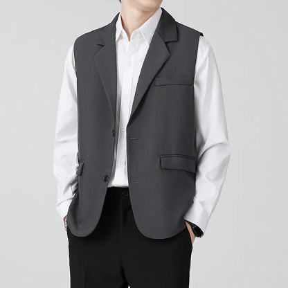 British Style Men's Business Double Row Button Suit Vest Casual Slimming Wedding Best Man Clothes Fashionable Plain Color