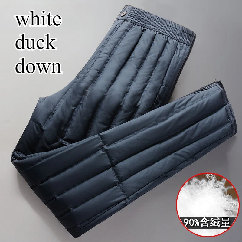Men's Down Pants Lightweight Warm Inner Lining Deep Crotch High Waist Fitting White Duck Down Middle-aged Elderly Down Pants