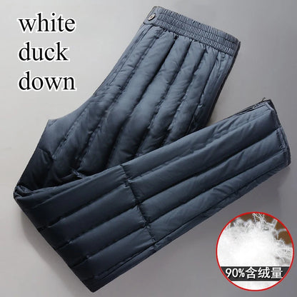 Men's Down Pants Lightweight Warm Inner Lining Deep Crotch High Waist Fitting White Duck Down Middle-aged Elderly Down Pants