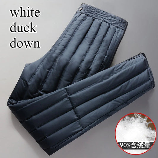 Men's Down Pants Lightweight Warm Inner Lining Deep Crotch High Waist Fitting White Duck Down Middle-aged Elderly Down Pants