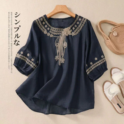 Fashion Thin Cotton Linen Y2k Tops Tee Women Clothing Summer Loose T Shirts Woman Embroidered T-shirt Blusa Casual Ladies tshirt