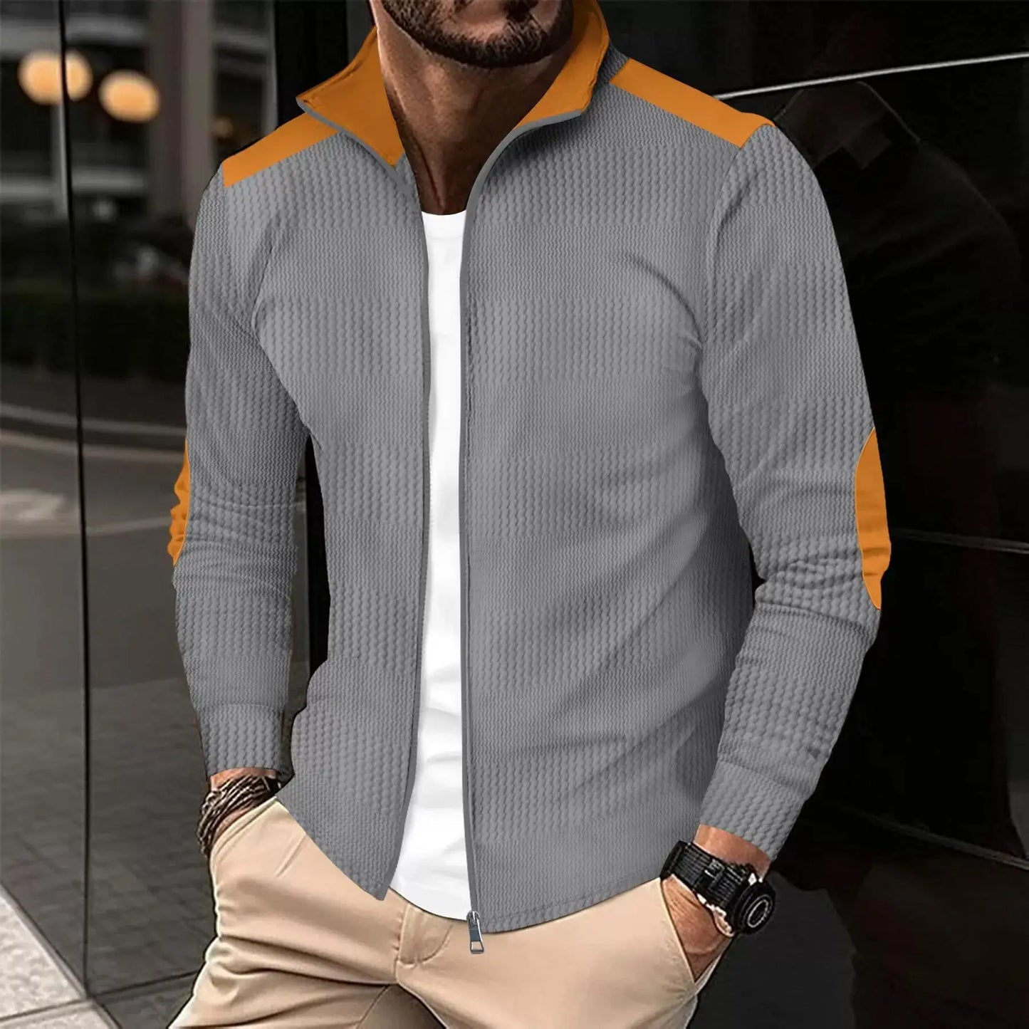 Autumn And Winter Europe And The United States Men's Long-Sleeved Jacket New Casual Stand Collar Piece Cotton Jacket Zippershirt