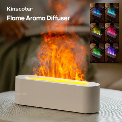 Essential Oil Aroma Diffuser, Flame Air Humidifier, Ultrasonic Fresh Mist, Diffuser with Realistic Fire RGB, Night Light