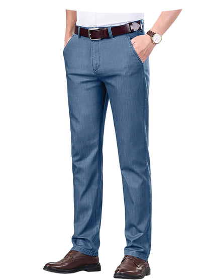 Men's Jeans Straight Leg Denim Pants High Waist Loose Fit Suit Trousers Business Office Formal Casual Men's Dress Pants Summer