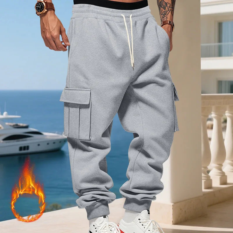 Cross-border autumn and winter heavy-duty velvet men's casual pants American loose sports multi-pocket tooling sweatpants men