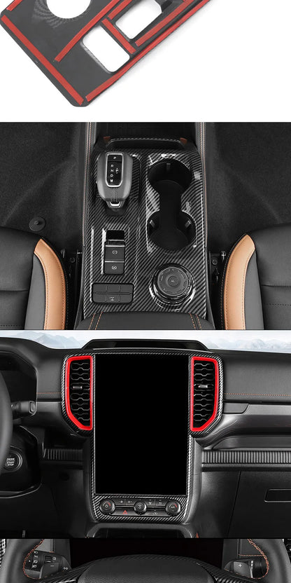 For Ford Ranger P703 T9 XL XLT Wildtrak Raptor 2023-2025 Carbon Fiber Texture Gear Shift Panel Cover Interior Trim Full Set