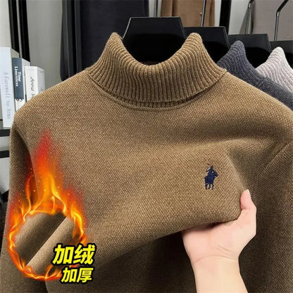 Brand Autumn/Winter New Collection: Lapel High Collar Men's Embroidered Little Horse Logo Fashion Long Sleeve Sweater