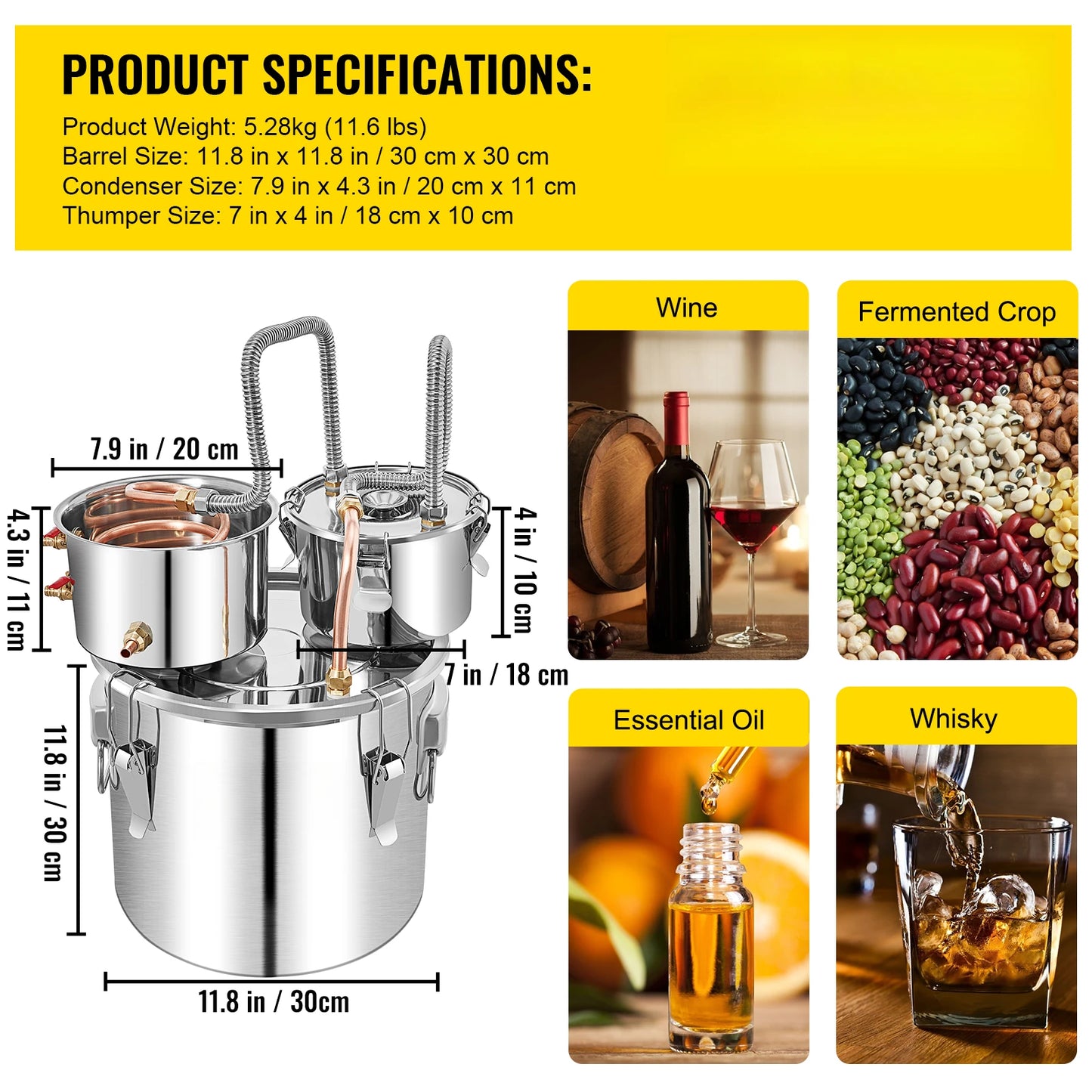 12L 20L 30L 50L Alcohol Brewing Distiller DIY Moonshine Apparatus Stainless Steel Still Whisky Beer Brandy Home Appliance