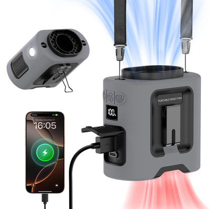 14500mAh Portable Waist Fan 360° Rotating Belt Clip Hanging Neck Fan Strong Wind with LED Digital Display for Outdoor Sports