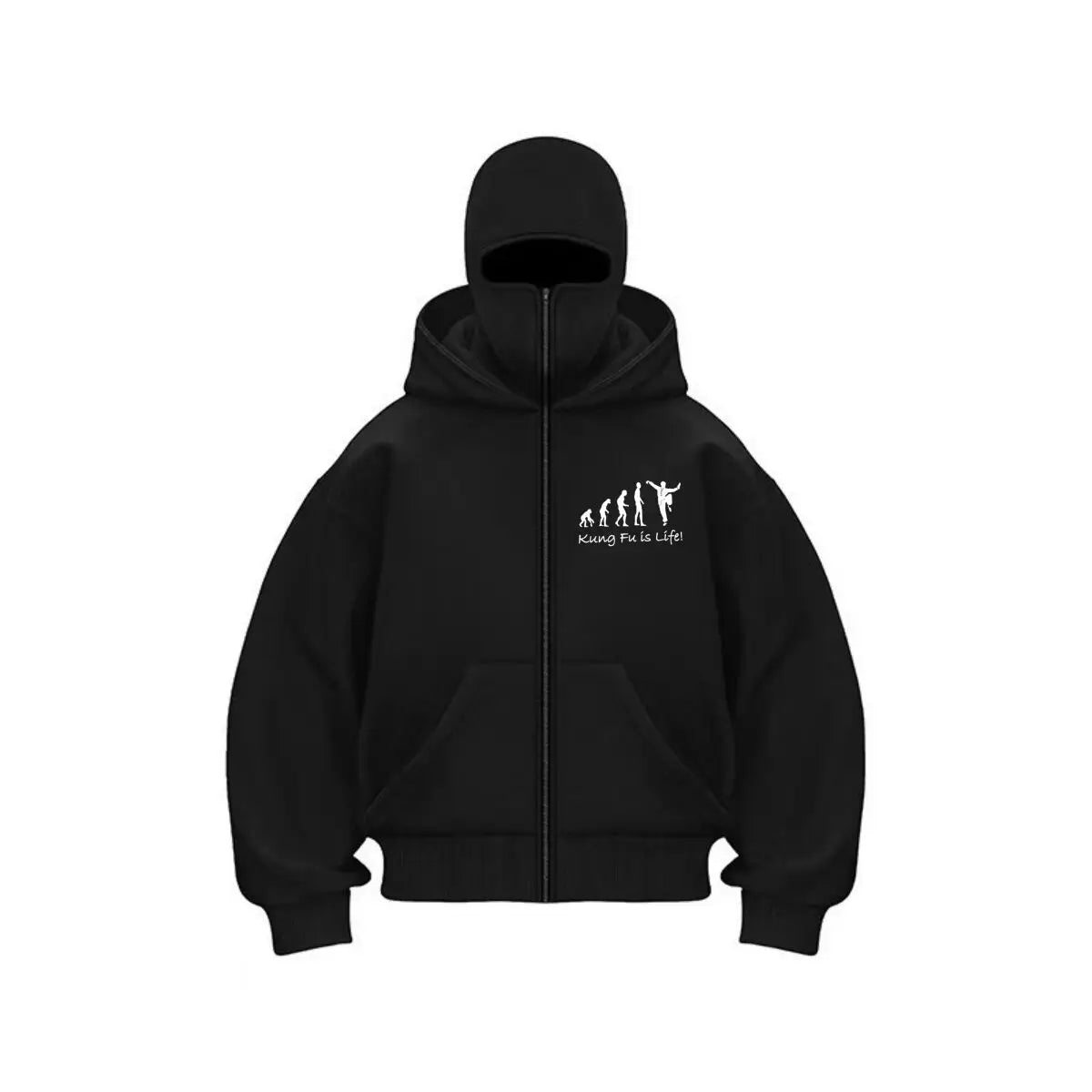 Kung Fu Is Life evolution - pose art Men's Outdoor Warm Balaclava Zip Hoodie Winter Casual Sweatshirt