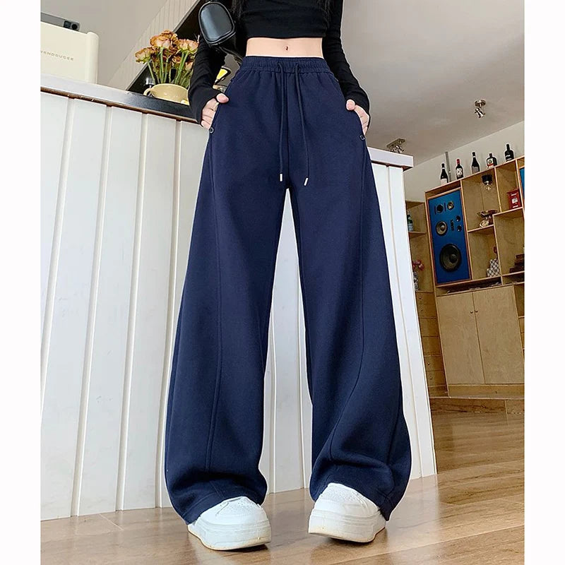 Girls Solid Loose Fit High Waist Trousers 2025 Classic Female Wide Leg Sweatpants Women Korean Fashion Casual Pants