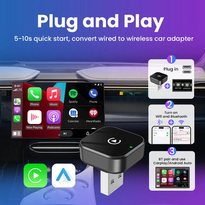 2026 2in 1 Wireless CarPlay Dongle Wireless Android Auto Adapter AI Smart Box 5Ghz WiFi Type-C/USB Plug and Play Car accessories