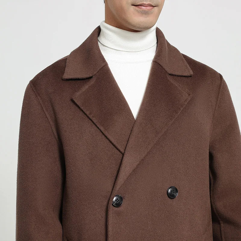 Autumn Winter New Over The Knee Double-sided Wool Coat 100% Wool Coat Men's Korean Suit Collar Wide Loose Wool Coat Light Luxury