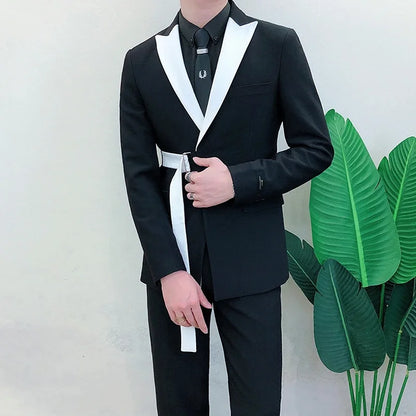 Fashion Slim Fit Men Suit 2 Piece Stylish Young Men Groom Tuxedo Men Wedding Suits Set Casual Custom Man Jacket Vest Pants