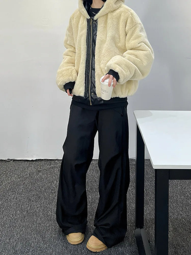 Men's Luxry Faux Fur Jacket Winter Thick Warm Hooded Leather Parkas Thermal Revisable Overcoat Fashion Loose Fit Outerwear