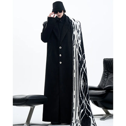 Mauroicardi Autumn Winter Oversized Extra Long Warm Black Wool Blends Coat Men Luxury Designer Floor Length Woolen Overcoat 2024