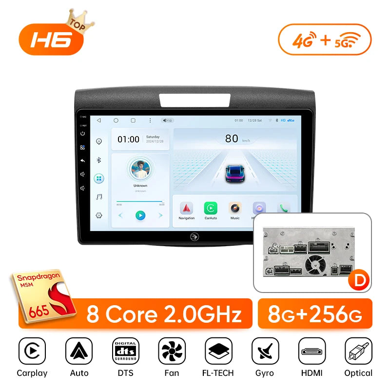 Ainavi Car Radio For Honda CRV CR-V 2012-2016 Carplay Android Auto Qualcomm Car Stereo Multimedia Player 4G Wifi DSP 48EQ