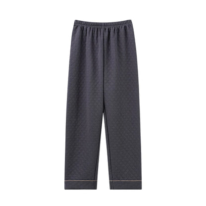 Man pajamas pants autumn winter 3layers cotton interlayer long pants Japanese style elastic waist casual male home sleep bottoms