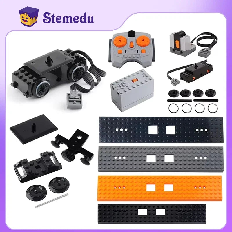 Technical Parts Train Motor 88002 MOC Pack Power Functions Battery Box Tracks Top Base Plate for Legoeds EV3 91994 74784 2871