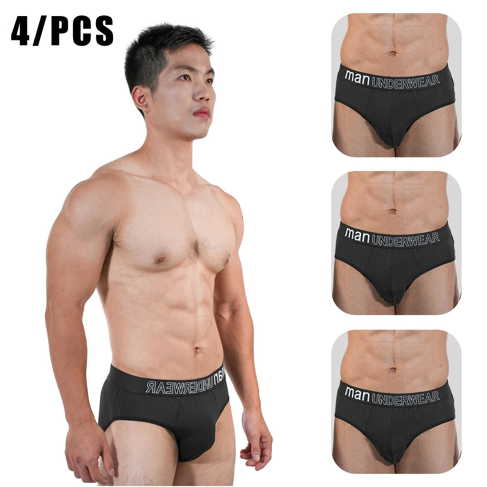 4pcs Mens Briefs Underpants Loose Plus Size Briefs Mid Waist Black Gray Sports Underwear Heavyweight Boys Breathable Panties 6XL