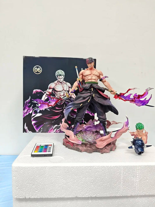 One Piece Roronoa Zoro Collectible Anime Statue Replaceable Head Purple Haki Effect Gk Figure Desktop Decoration For Adult