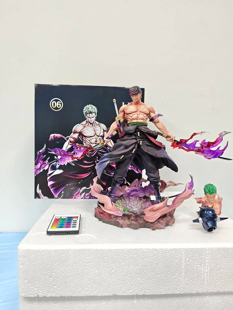 One Piece Roronoa Zoro Collectible Anime Gk Statue Replaceable Head Purple Haki Effect Figure Desktop Decoration For Adult