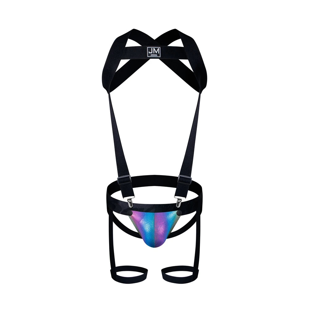 Detachable Split-type Sets Mens Strap Harness Bodysuit Black Leather Men Sexy G String Thong Jockstrap Leg Bondage Gay Underwear